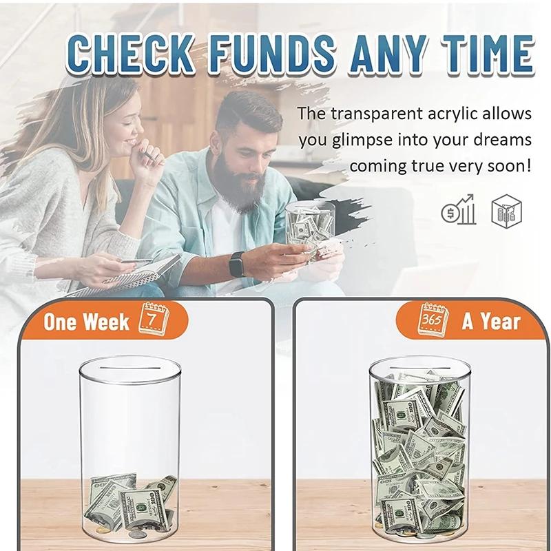 Piggy Bank for Adults Must Break To Open Acrylic Clear Piggy Bank Money Saving Box for Cash Saving Real Money Bank Coin Bank