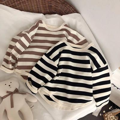 Frühling Kinder Gestreiftes Langarm T-Shirt Kleinkind Mädchen Lockeres Unterhemd Junge Baby Lässige Mode Kinder Baumwoll T-Shirts
