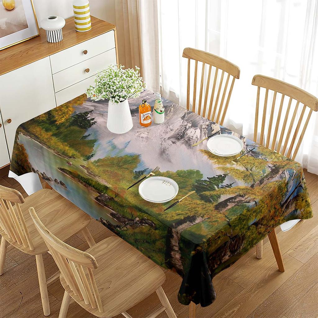 Berg en Rivier Impressie Schilderij Tafelkleed Rechthoekige Tafelhoes voor Koffietafel Eetkamer Keuken Woonkamer Decoratie