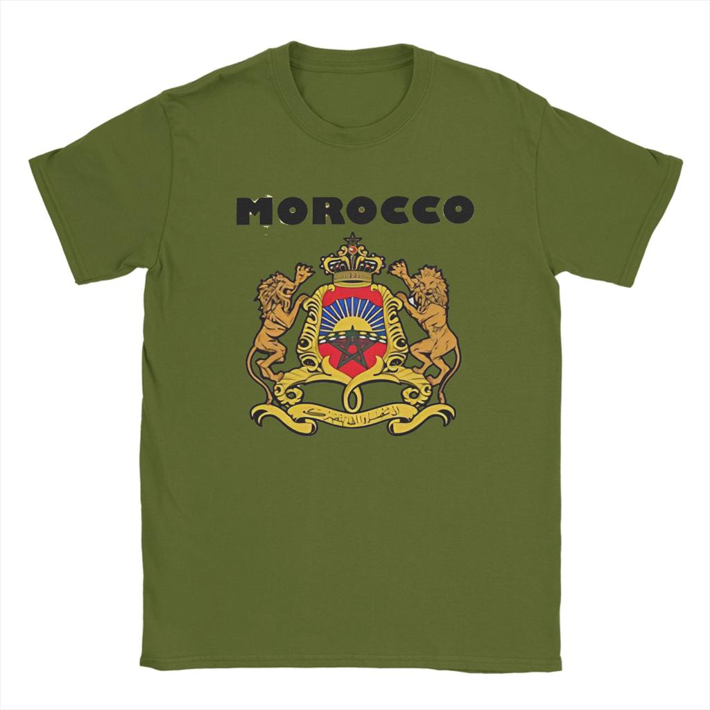MOROCCO Lion Badge T Shirts for Men 100 Cotton Vintage TShirts Round Collar Tees Short Sleeve Clothing New Arrival