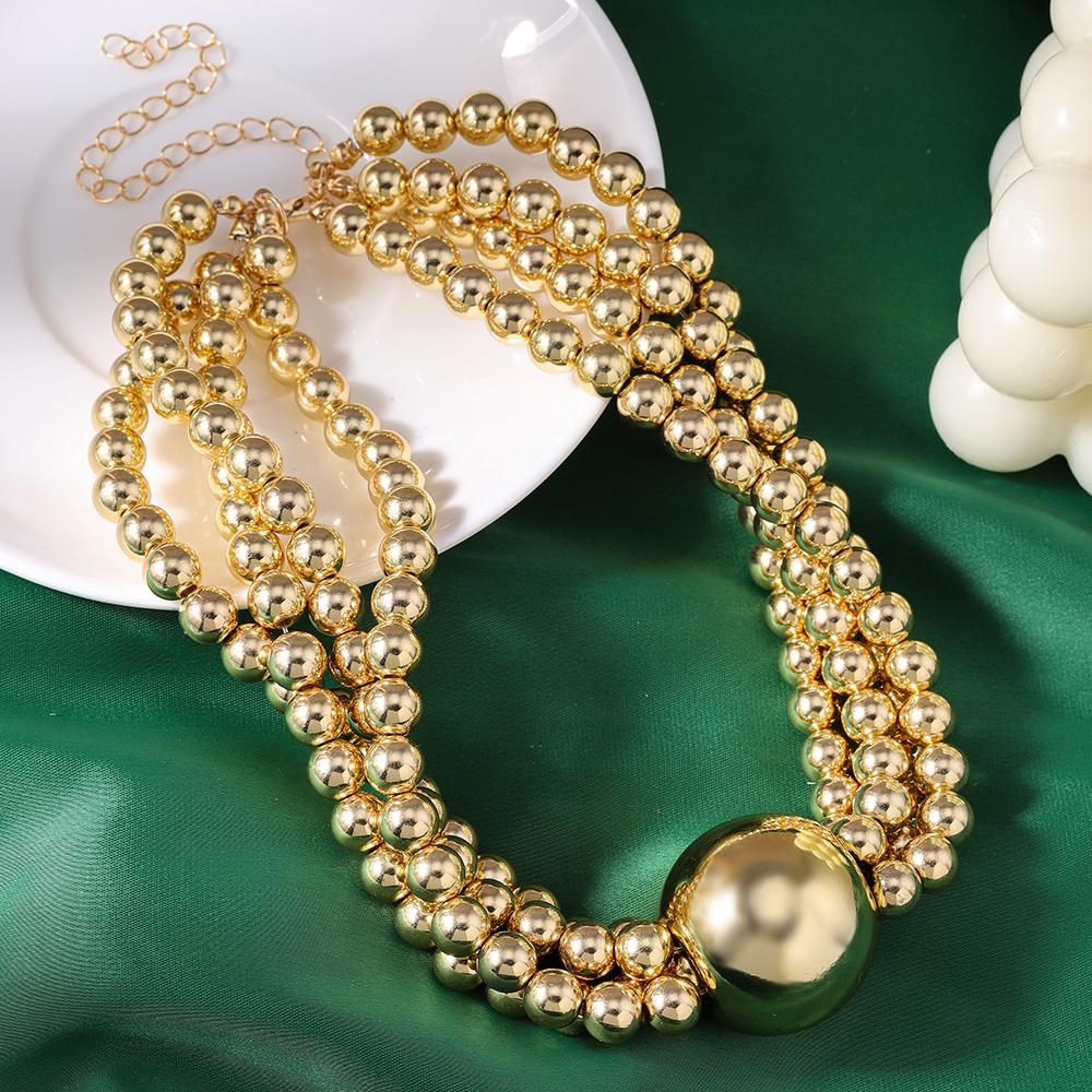 Fashion Gold Color Beaded Necklace for Women Multi Layer Round Beads Choker Necklaces Punk Jewelry Gifts