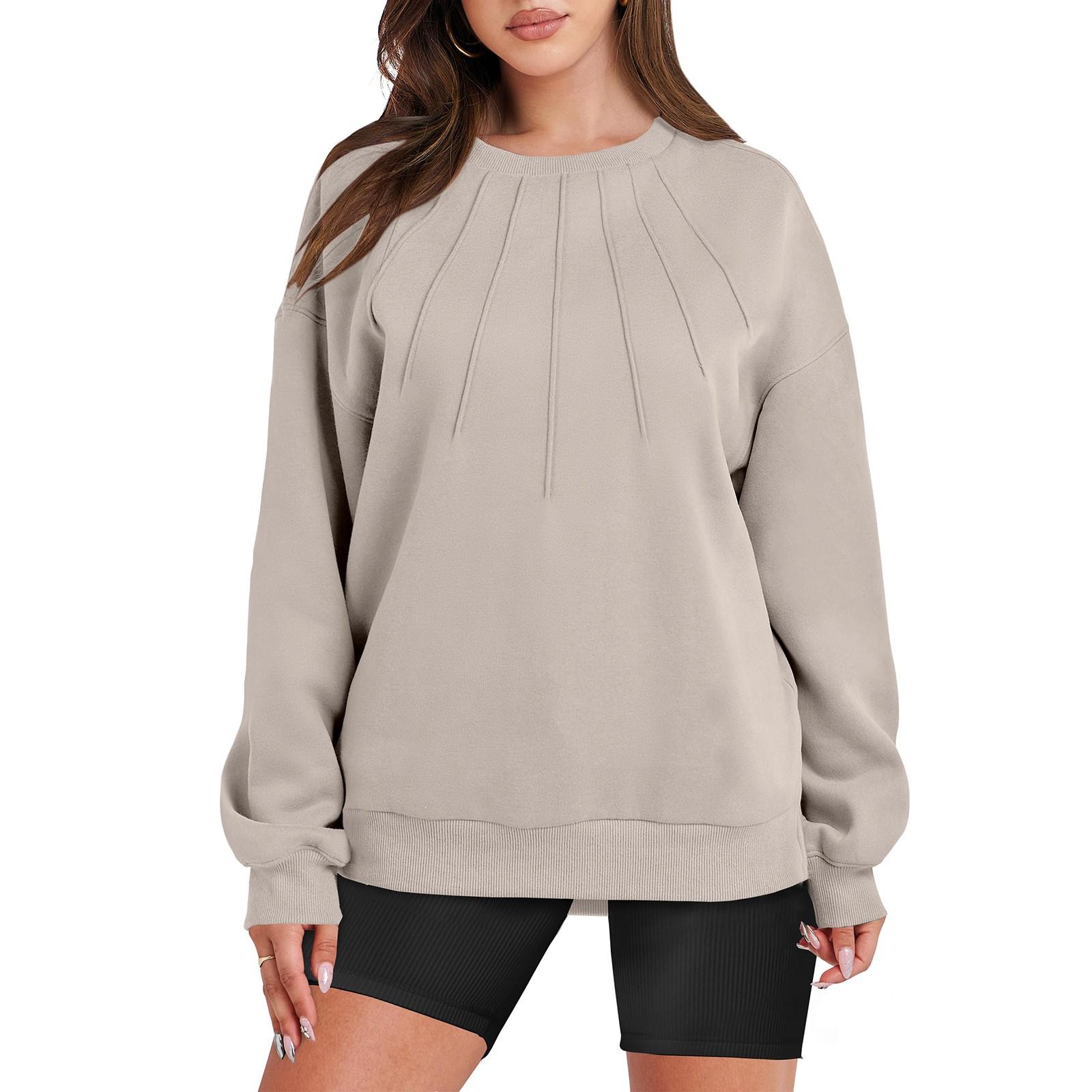 

Женские толстовки большого размера, флисовые толстовки, свитера с длинными рукавами, пуловер, осенняя одежда M бежевый