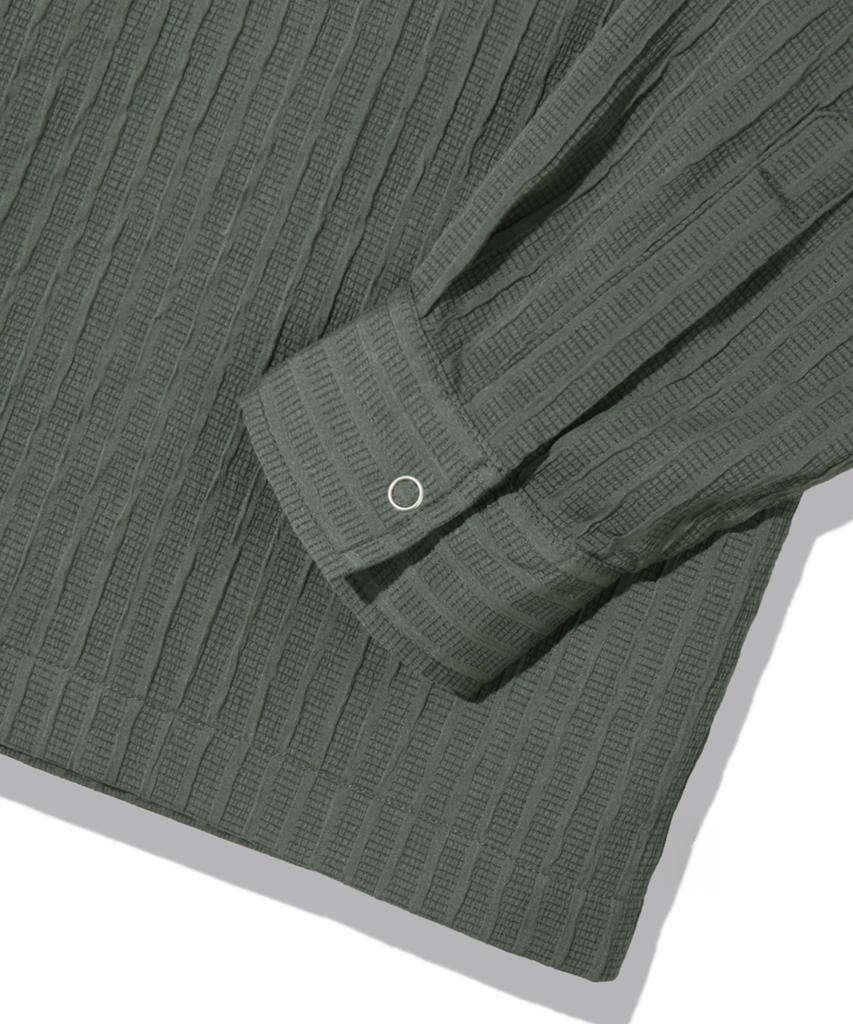 TRILLION Wrinkle Sheer Oversized Roll-Up Long Sleeve Shirt_Khaki