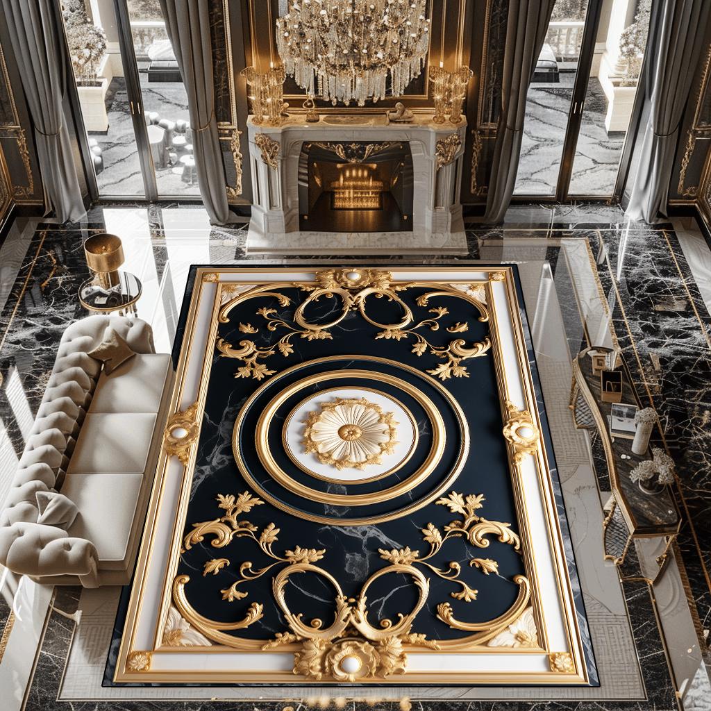 Covor European de Lux Negru și Auriu pentru Decorarea Sufrageriei Zonă Mare Hol Vilă Covor Antiderapant pentru Podea Dormitor Acasă Zona Canapelei
