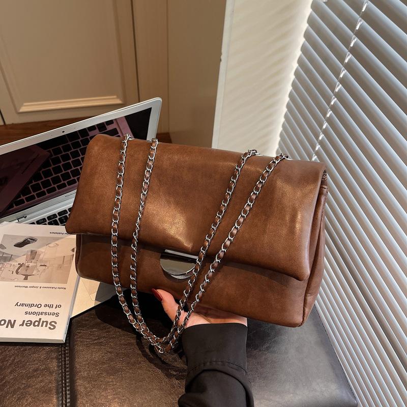 

Сумка премиум-текстуры в стиле ретро большой вместимости женская новая универсальная сумка-мессенджер на цепочке модная сумка на плечо коричневый