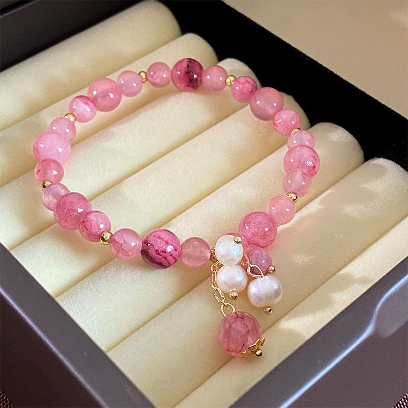 Natural Crystal Beaded Bracelet: Yellow & White Retro Wenwan Style, Light Luxury, High-End Jewelry