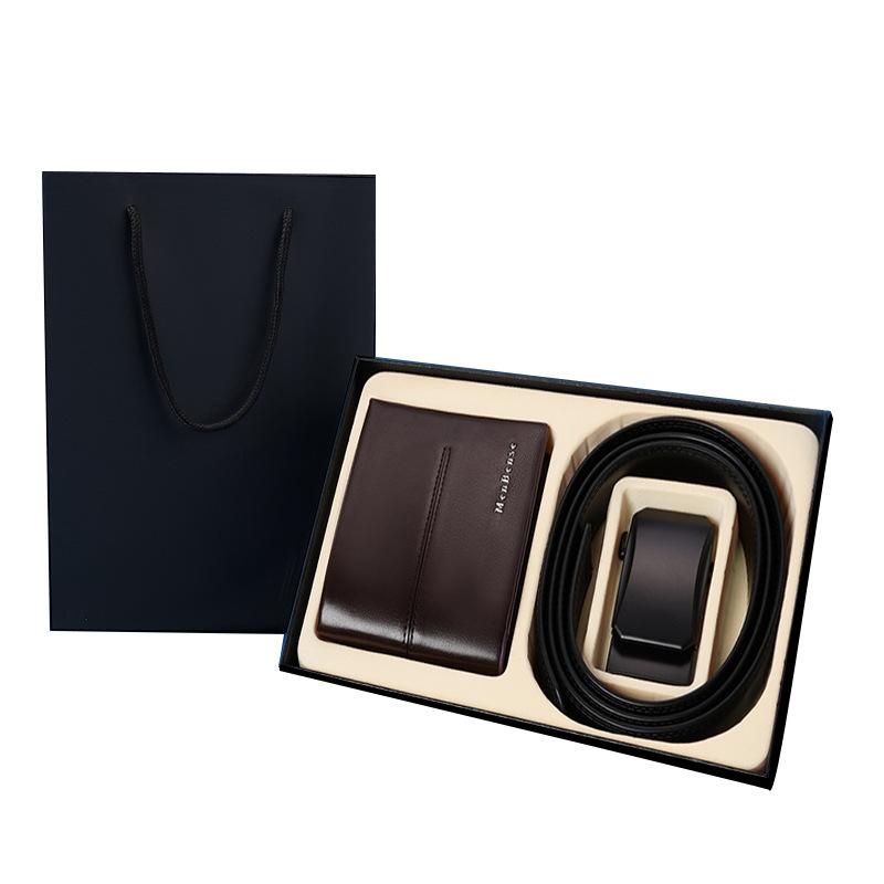 Herren Gürtel Geldbörse Kombinationsset Rindsleder Automatische Schnalle Hosen Gürtel Geldbörse Geschenkbox