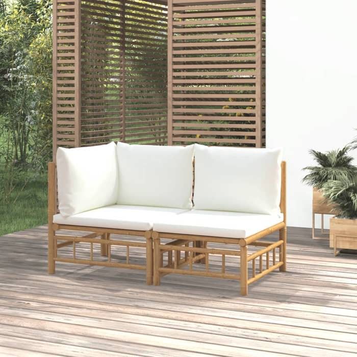VidaXL Garden Lounge Set 2 Pcs with Cushions Cream White Bamboo 362298