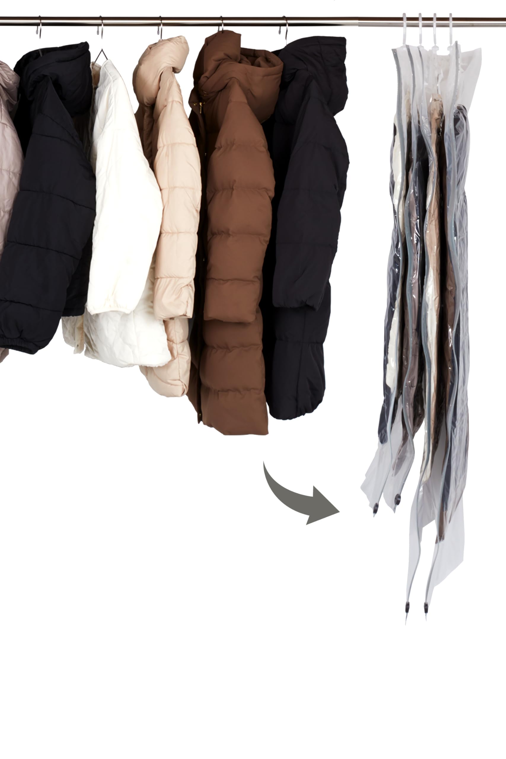 

SAKuRAKu Hanging Clothes Compression Bags Short 2 Long with Compactly compresses bulky outerwear storage winter clothing Vacuum cleaner compatible