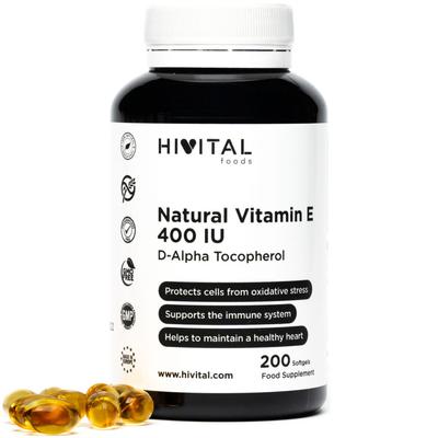 Vitamina E naturale 400 UI | 200 perle | Più di 6 mesi di fornitura