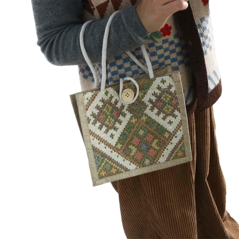 

Large Capacity Linen Handbag Embroidery Printing Cloth Lunch Bag Ethnic Style Canvas Bag Children чорний
