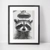 Lindo mapache en el inodoro Pósteres Impresión de Imagen Animal Divertido Blanco y Negro Arte de Pared Pintura en Lienzo para Baño Decoración del Hogar