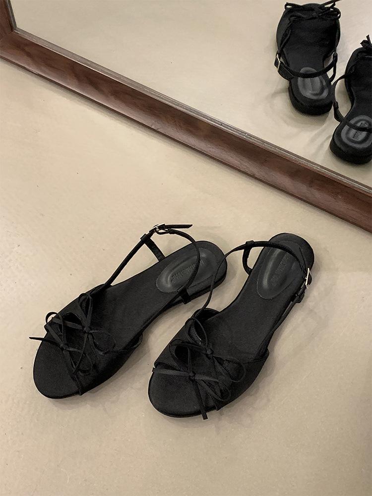 Niche French Flat Bow Sandals: 2025 Summer Fairy Shoes with Round Toe