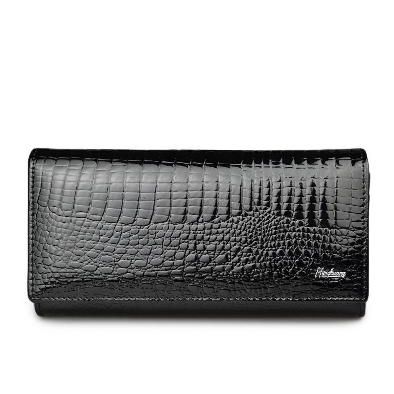 Genuine Leather Women's Wallet with Alligator Pattern - Large Capacity Coin Purse and Patent Leather Design