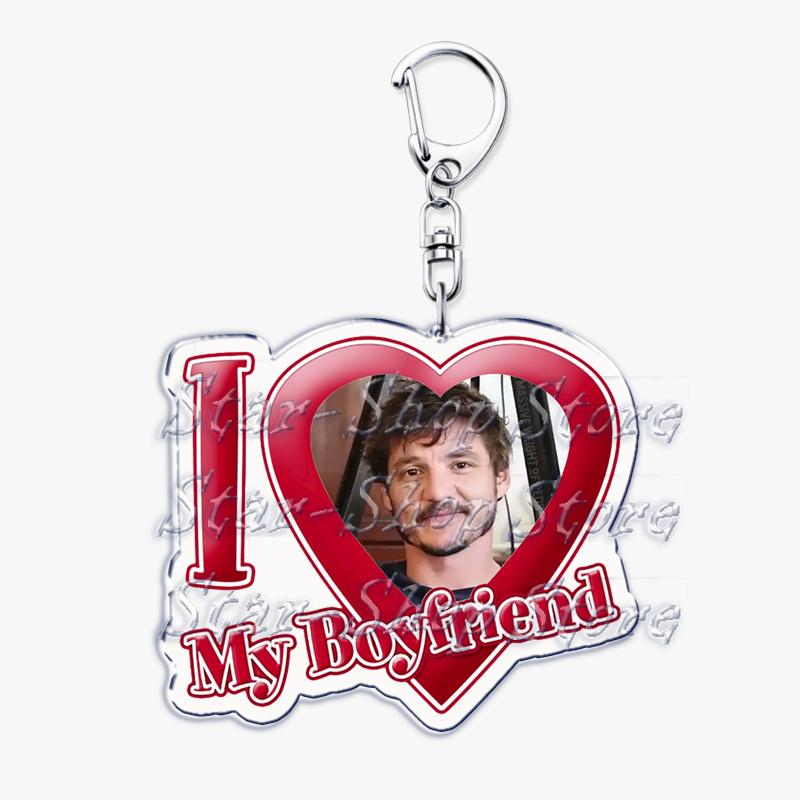 Hot Pedro Pascal I Love My Boyfriend Heart Keychain for Women Accessories Key Chain Ring Keychains Jewelry Fans Gifts