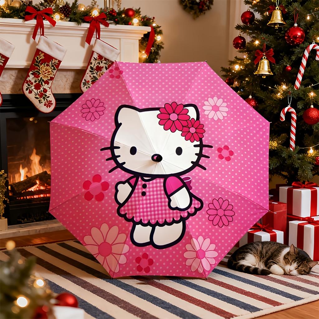 1pc Sanrio Hello Kitty Automatic Open/Close Umbrella with Cute Hello Kitty Face & Iconic Bow - Automatic Folding/Opening Umbrella,8-Rib Stur