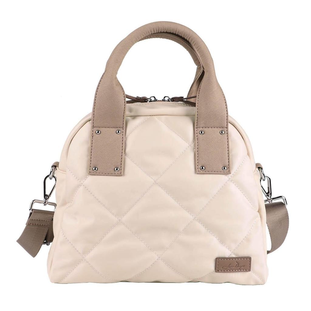 Lizdays Quilted Tote Bag with Zipper for Commuting Women's 2-Way Water-Repellent (Natural/Gray Beige)