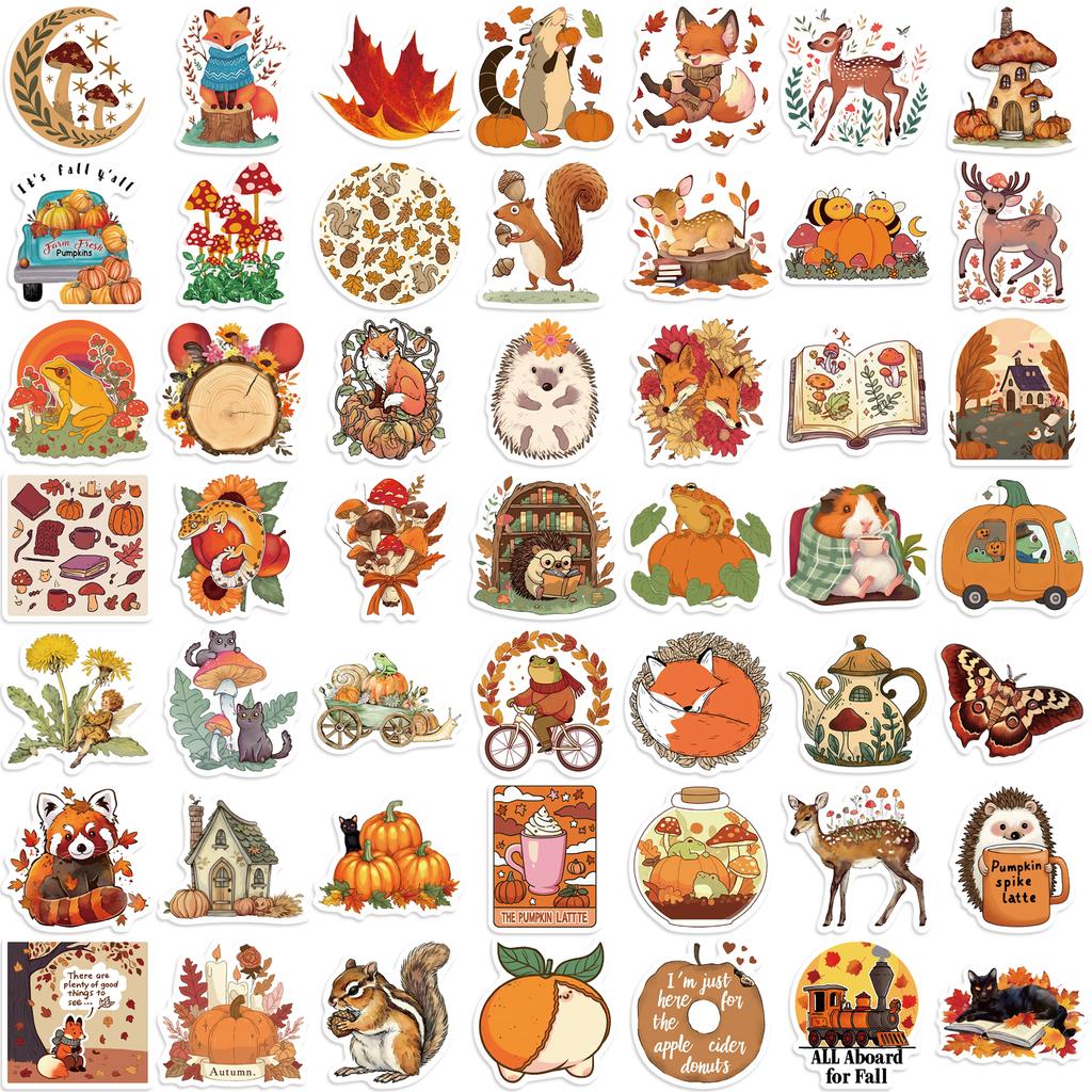 50PCS Fall Autumn Forest Sticker For Desk Refrigerator Computer Skateboard Waterproof Personality Creative Sticker