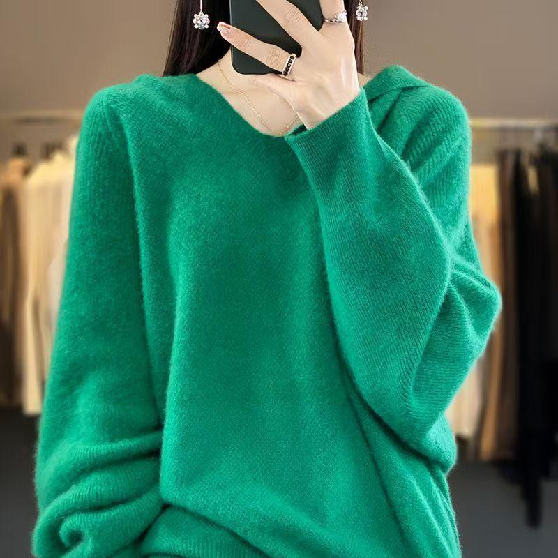 Women's Soft V-neck Sweater - 2026 Autumn/Winter Loose Knit Long Sleeve Pullover Top