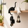 Minimalistisches Schwarz-Weiß-Ornament 2 Stück 3D-gedruckter Haken in Katzenform, Niedlicher Schlüsselhalter, Heimdekoration für Liebende, Dekorative Ornamente für Liebende, Kreativ
