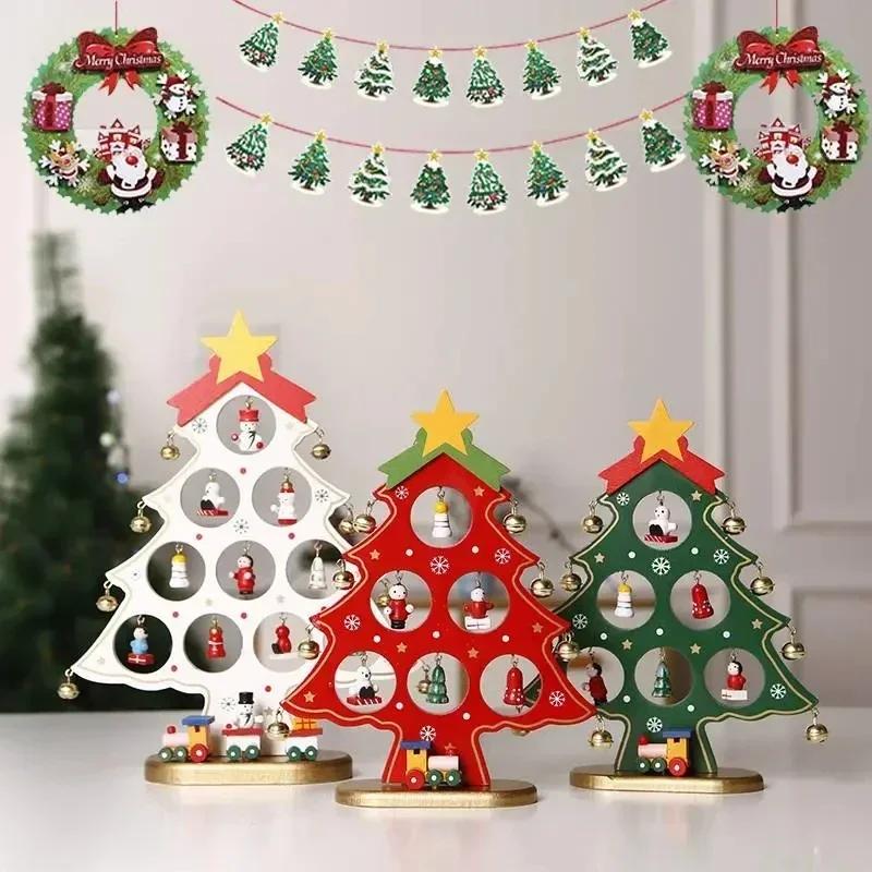 Ornament de birou Pom de Crăciun din lemn DIY Mini Decorațiuni Pom de Crăciun Ornament pentru vitrină adornos navideños