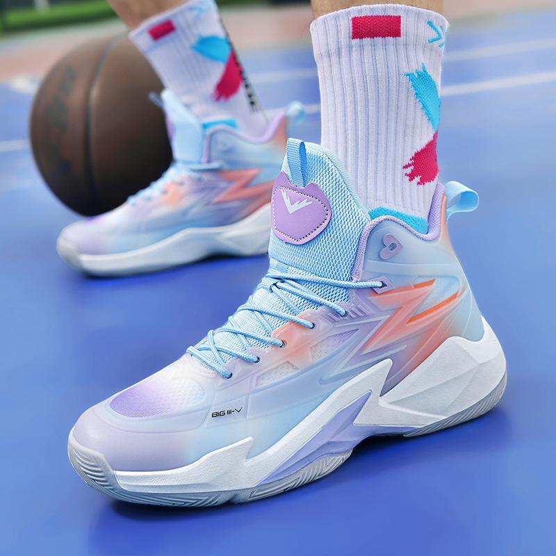 Men's Gradient Color High-Top Basketball Shoes Non-Slip Cushioned Training Sneakers
