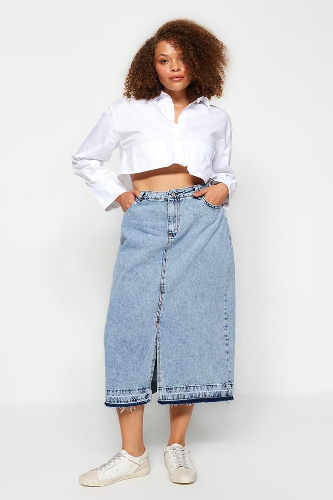 Damen Stil Übergröße Blau Jeansrock mit vorderem Schlitz