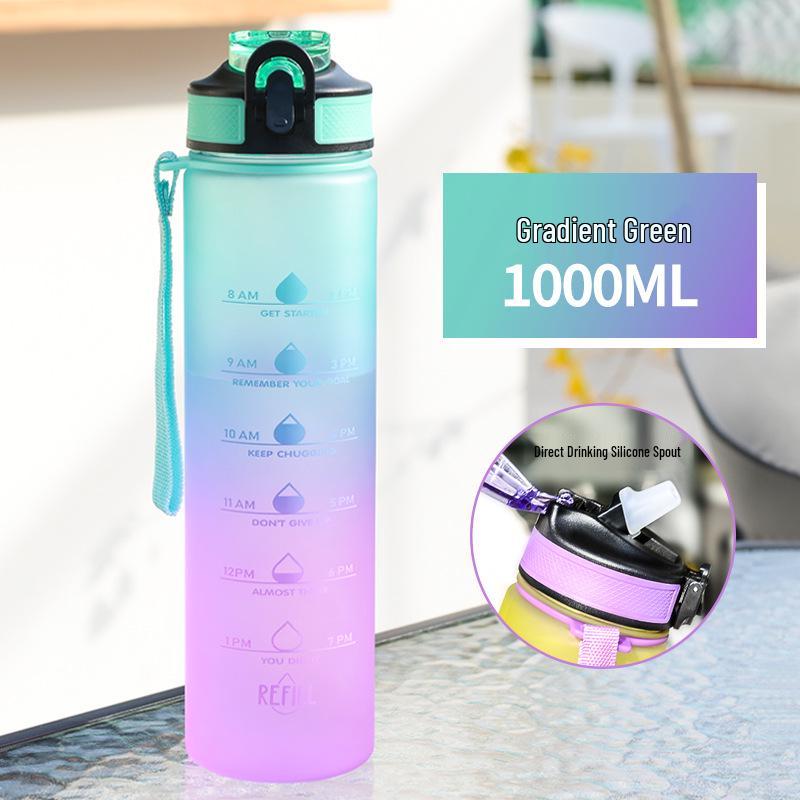 Gradient Color Large Capacity Bounce Lid Plastic Sports Water Bottle for Men and Women