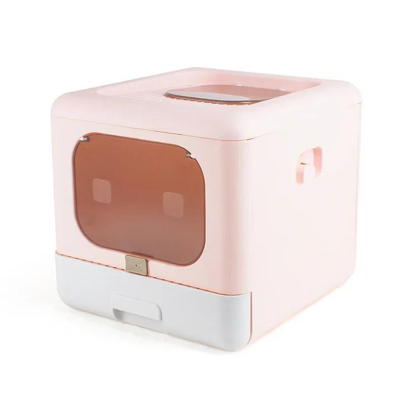 

Fully Enclosed Cat Litter Box Splash-Proof Odor-Free Cat Bedpans with Drawer Easy Folding Litter Tray for Cats Compact Sandbox 40x44x39cm