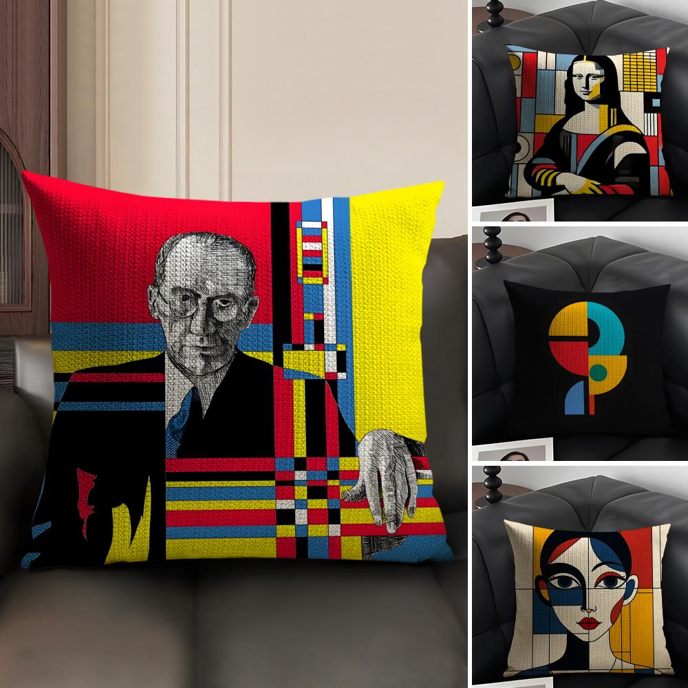 Abstract Painting P-Piet Mondrian Art Pillow Case Pattern Printed Pillowcase For Living Room Sofa Cushion Cover & Bedroom Decor