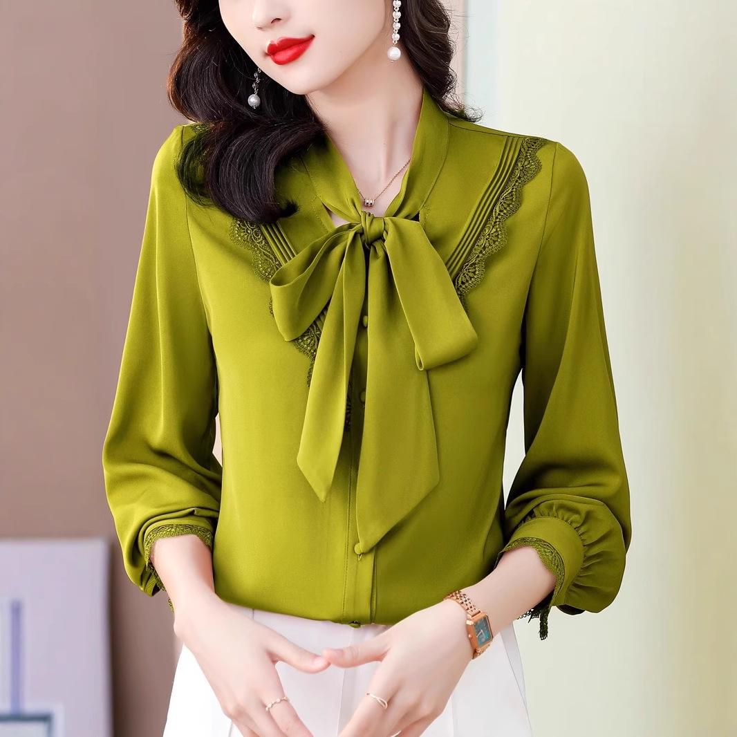 

Brand Women s High-End Silk Bow Tie Blouse - Fashionable Style 3XL 70-75kg жовто-зелений