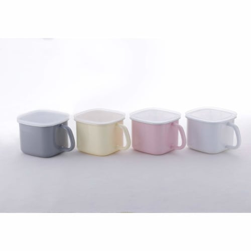 Fuji Enamel Storage Container, Square Miso Pot with Airtight Lid, Vanilla, C-KP.VA