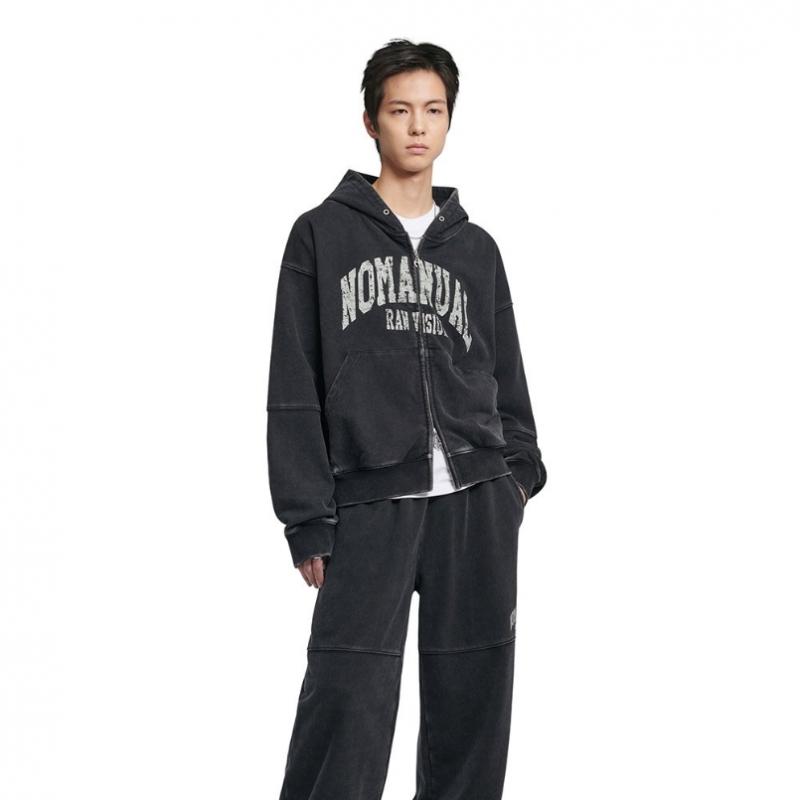 Nomanual Hooded Zip Up   Washed Black C.a Vintage