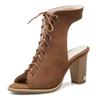 Brand Retro Women Sandals Flock Suede Peep Toe Chunky Heels 5cm Lace Up Big Size 48 49 50 Fashion Dating Female Shoes