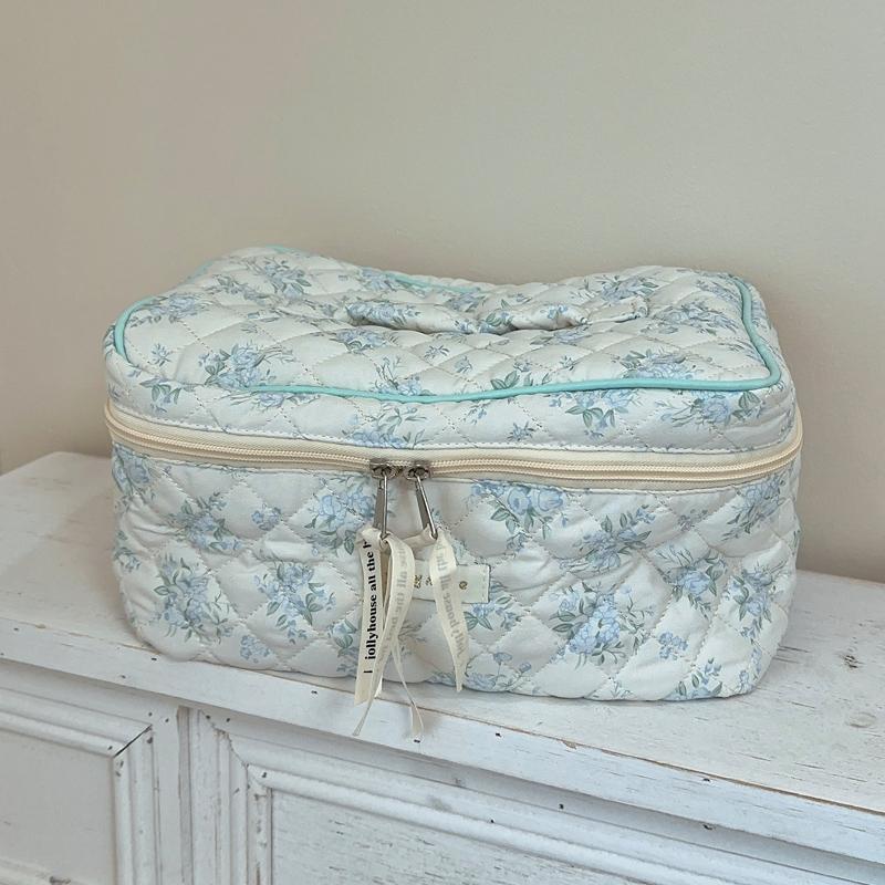 

Quilting Corduroy Makeup Bag Women Large Capacity Cosmetic Organizer Female Cloth Handbag Box Shape Girl Portable Toiletry Case