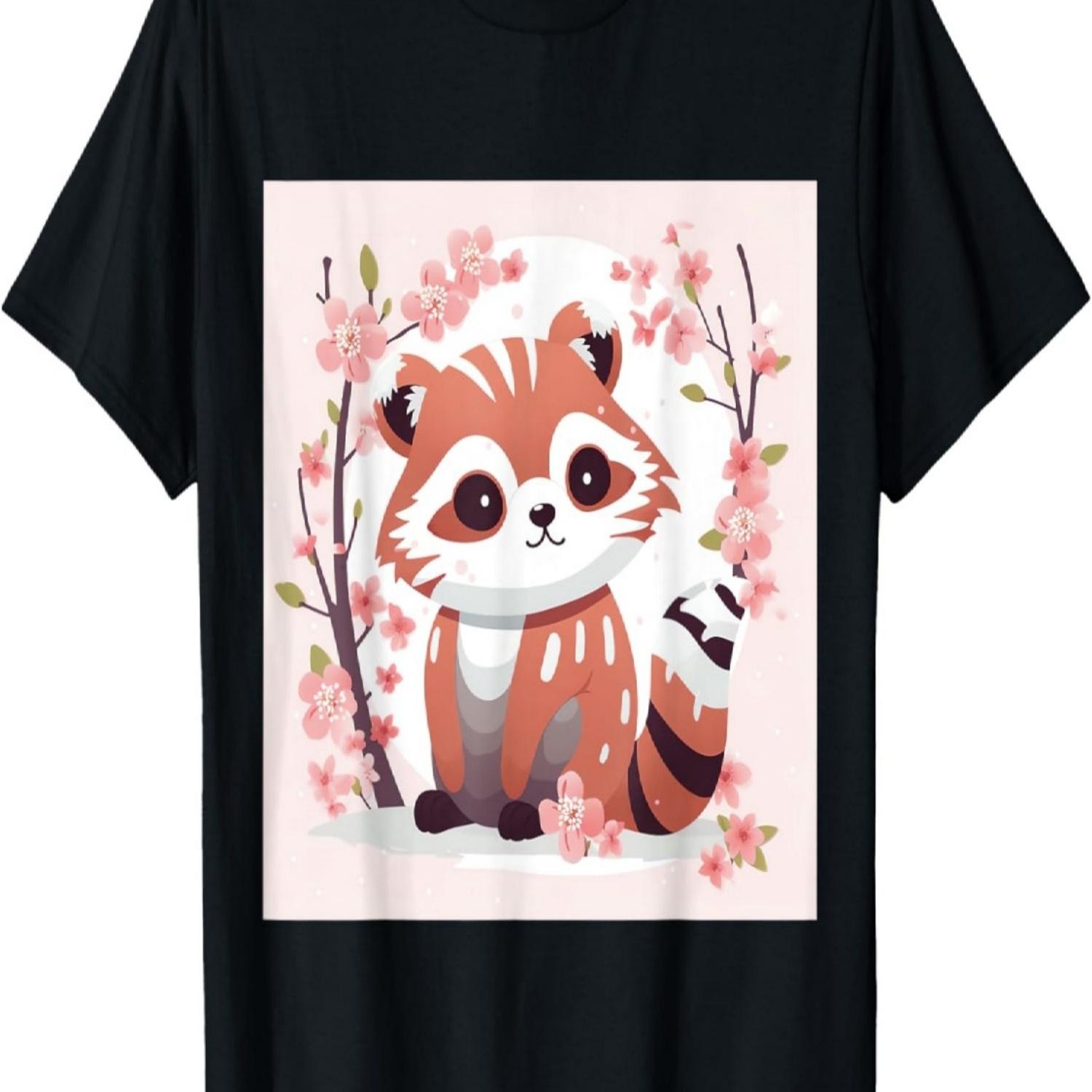 Cute Red Panda and Cherry Blossom Sketch_ Adorable Art T-Shirt S чёрный