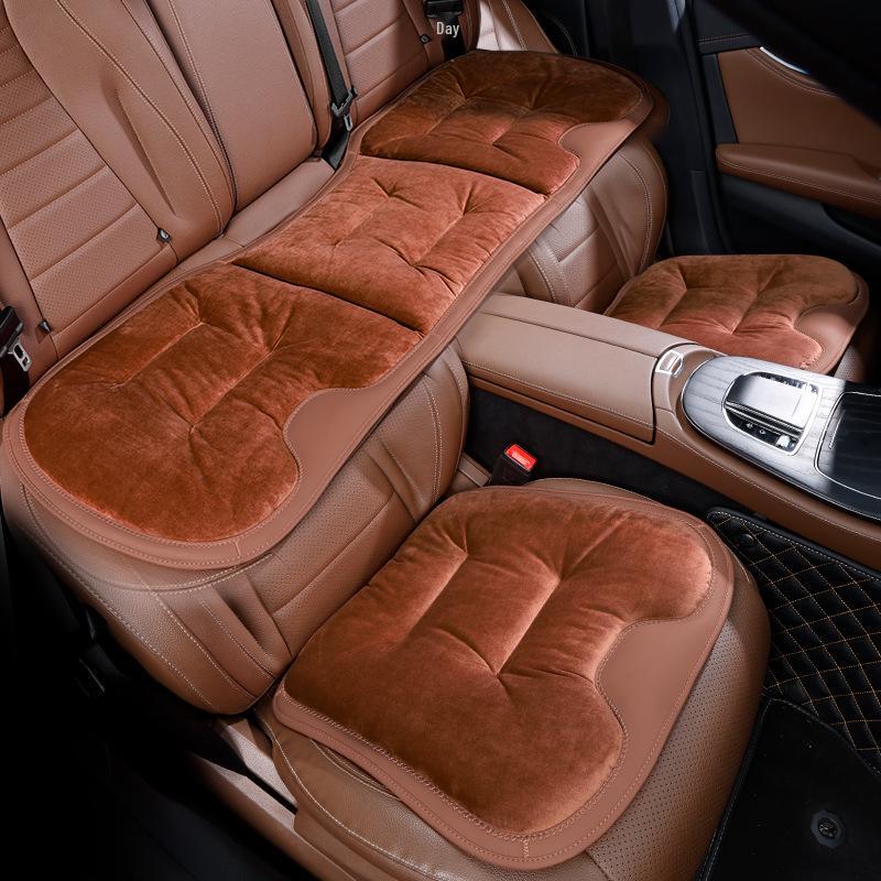 Luxury Flannel Winter Plush Car Seat Cushion for Mercedes-Benz & BMW - Thick, Warm, Three-Piece Rear Set