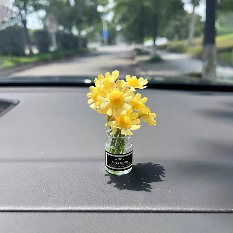 1pc Cute Sunflower Car Decoration To Heal Fresh Flowers Car Center Decor Car Ornaments Auto Interior Dashboard Accessories