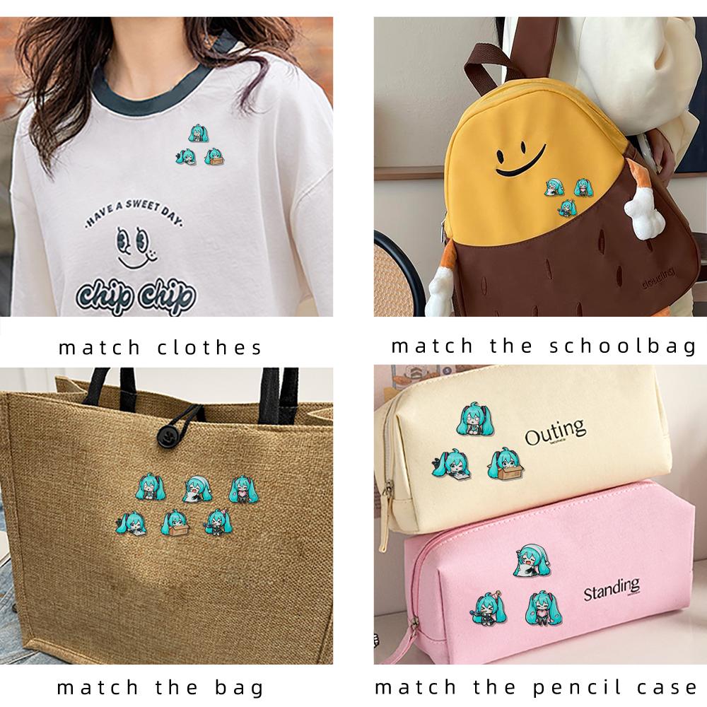 6pcs Kawaii Chibi Enamel Pin Set Multi-Pose Vocaloid Anime Brooches, Aesthetic Metal Lapel Badges for Backpack Perfect Gift