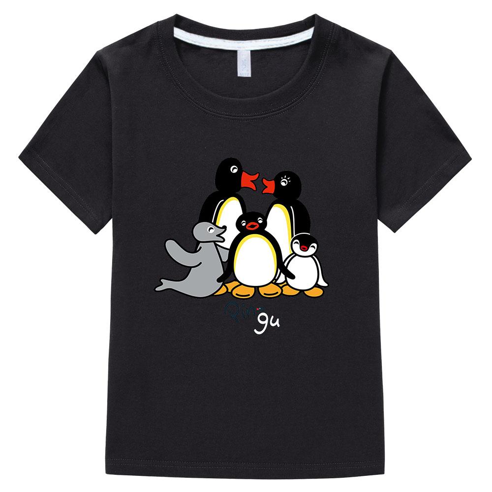 Pingu Summer 100% Cotton T-shirt Kawaii Boys Cartoon Print Girls Kids O-neck Clothing Sports Fashion Tops Manga Short Sleeves