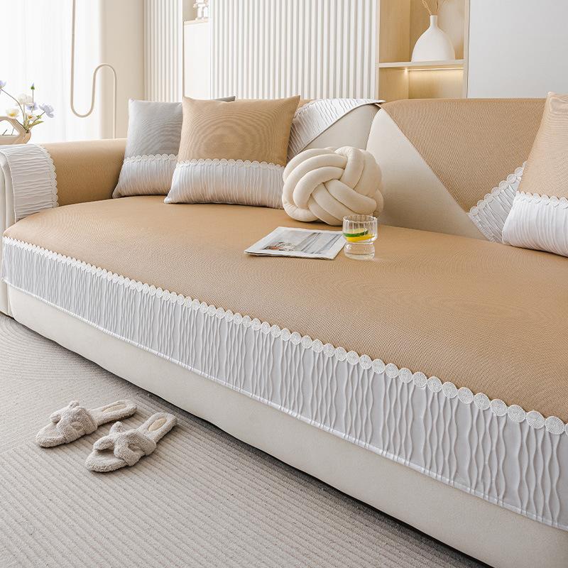 New Summer Cool Cover Fixed Non-Slip Straight Row Seat Cushion Cloth Solid Color Simple Modern Ice Silk Sofa Cushion