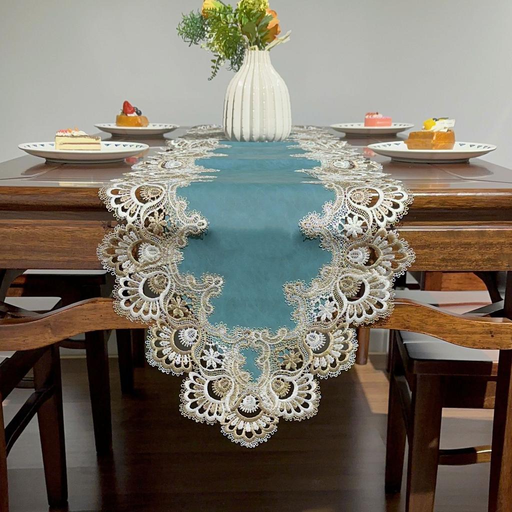 European Lace Table Flag Pu Waterproof And Oil-Proof, Solid Color Light Luxury Long Tablecloth Table Flag