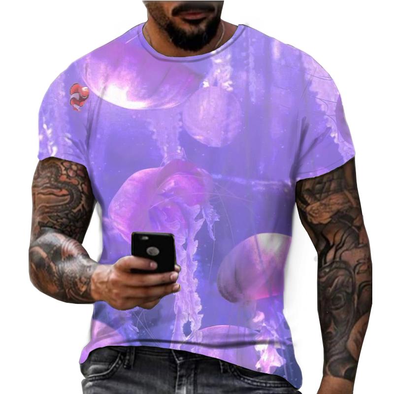 Summer Hot and Colorful Jellyfish Pattern 3D Printing American Casual Sports and Fitness Short Sleeved T-shirt