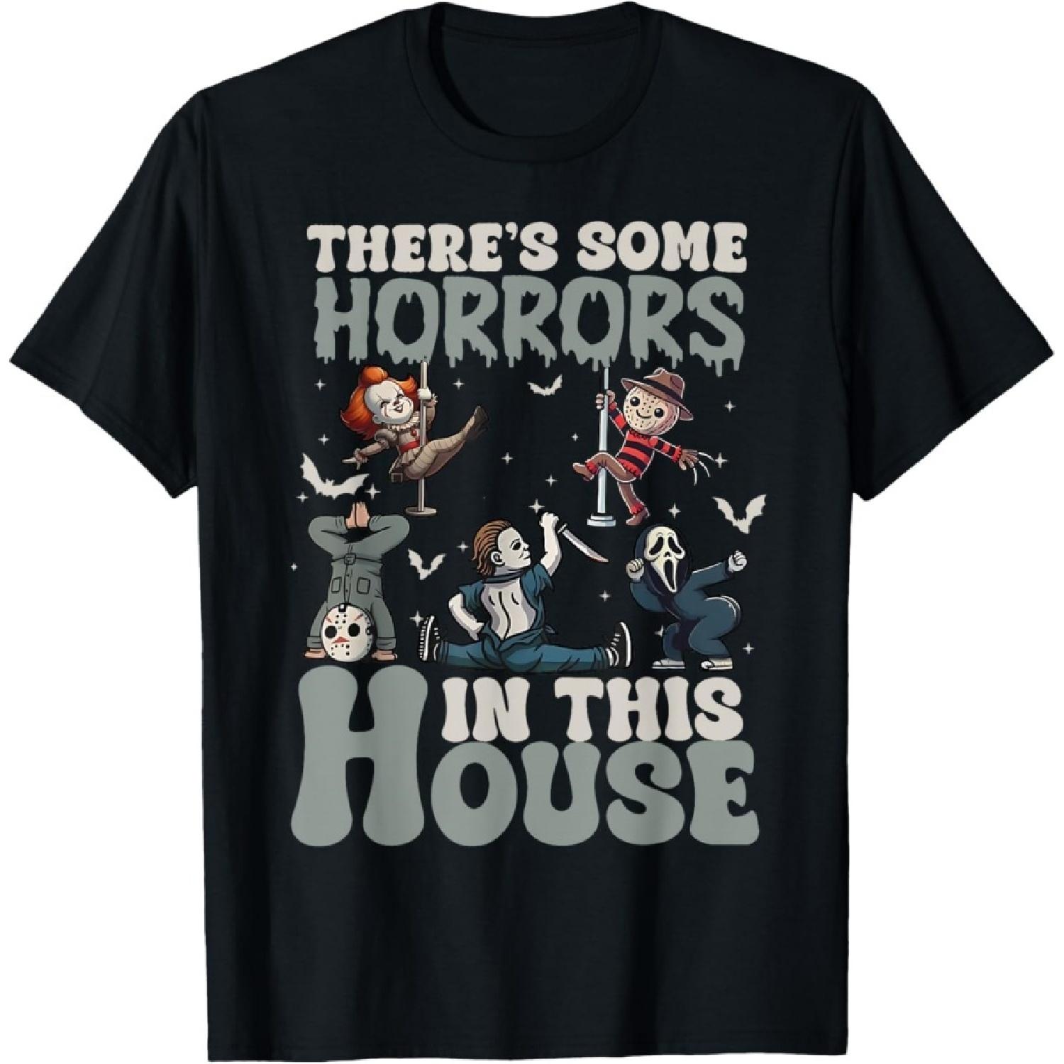 ZAANU Theres Some Horrors in This House Funny Horror Characters T-Shirt S чёрный