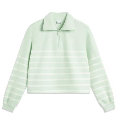 Li Ning Sports Lifestyle Serie Gestreiftes Buchstaben Komfortabel Atmungsaktiv Vielseitig Polo Lockeres Sweatshirt Damen Sweatshirt Eisgrün AWDV372-7