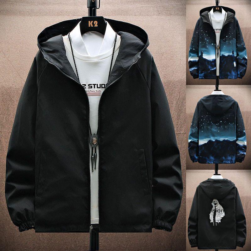 

Новая модная двусторонняя мужская куртка с принтом Strewear, мужские тонкие куртки с капюшоном, ветровки, одежда больших размеров L