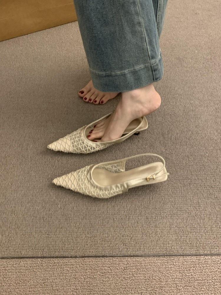 

French celebrity mesh yarn hollow breathable stiletto high heels women s 2025 new summer evening wind bag head sandals 40