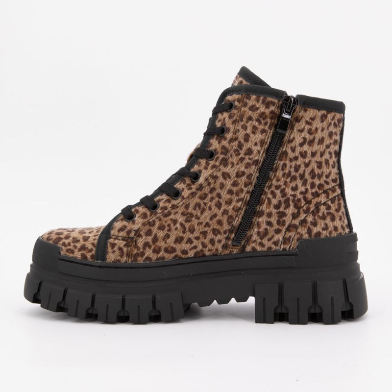 Bottines à poils imprimé léopard avec lacets noirs semelle crantée Femme DOCKERS BY GERLI