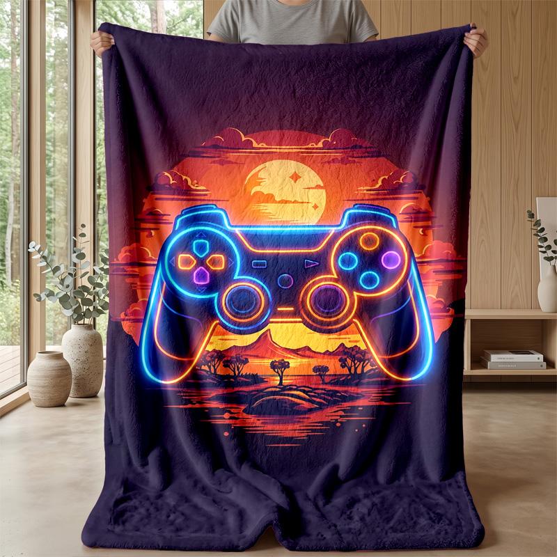 Neon Game Controller Lightning Theme blanket Lightweight Warm Flannel Blanket Decorative Throw Blanket for Home Decoration