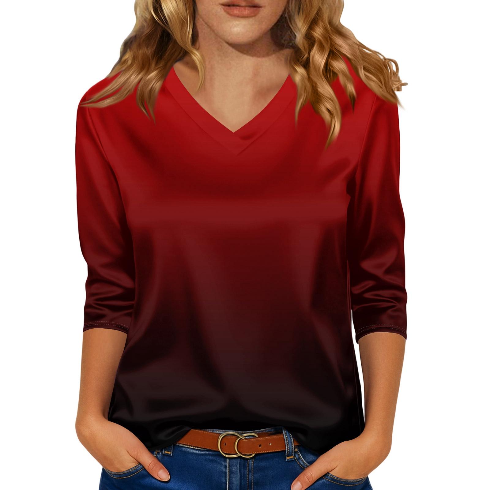 Блузка для женщин нарядная с рукавом 3/4, рубашки для делового кэжуал, топы L винный